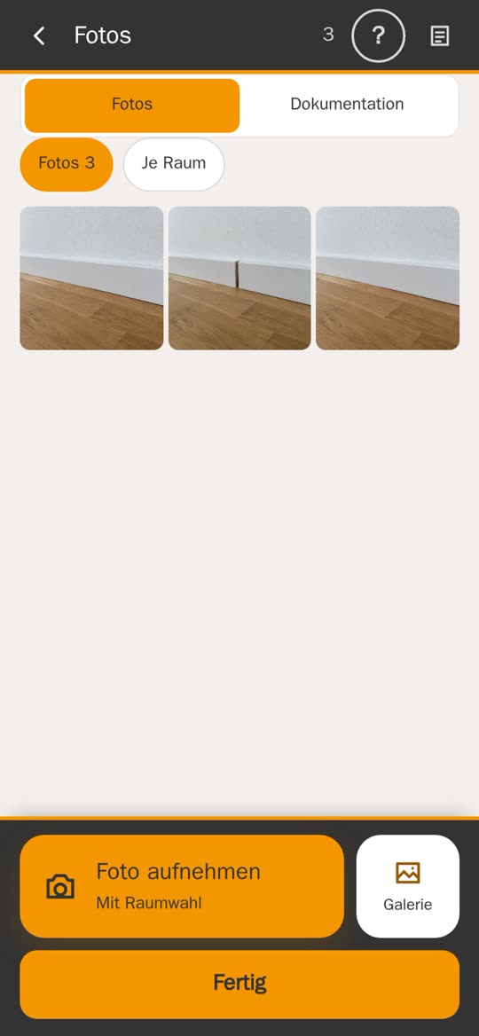 Fotos und Dokumentation in der App am Handy